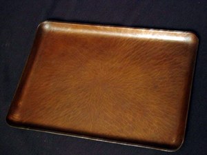 Dirk Van Erp Tray featuring radiating planishing. Signed closed box. 